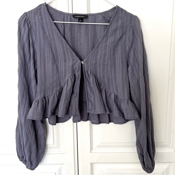 Anthro Grade & Gather Lavender Ruffle Peplum Boho Open Front Blouse M - Picture 9 of 10